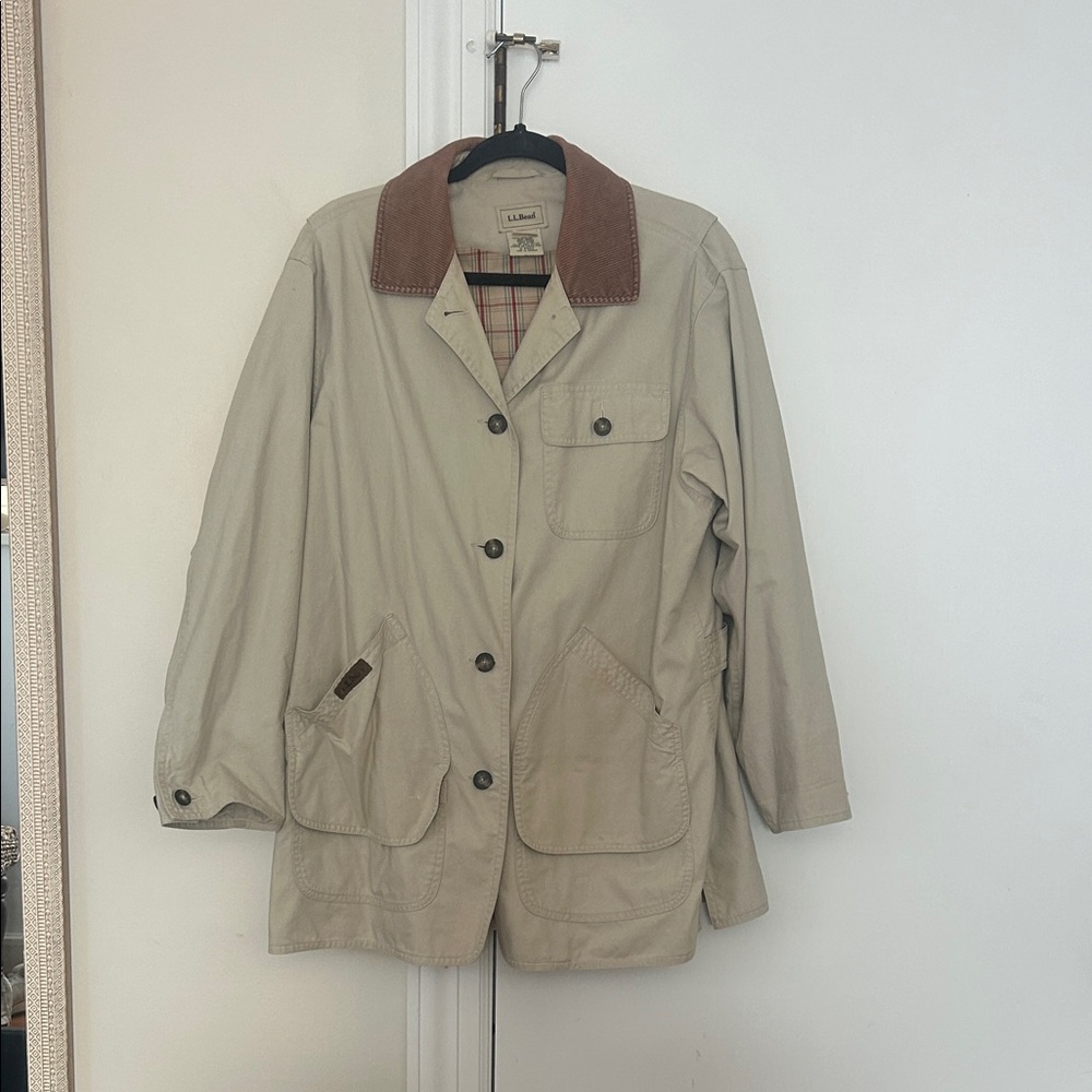 L.L. Bean Women's Tan Barn Jacket with Brown Corduroy Accents